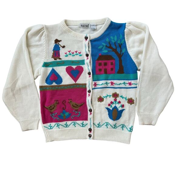 Vintage That's Me Puff Sleeve Folk Art Cardigan Medium Kidcore Cottagecore - Picture 4 of 11